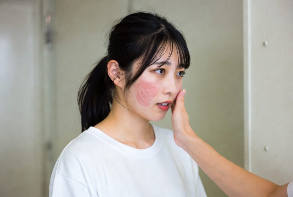 平手打ちを頬に受ける女子学生
